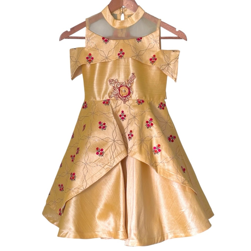 NWT Priyank Yellow Gold Embroidered Sleeveless Party Dress Size 8